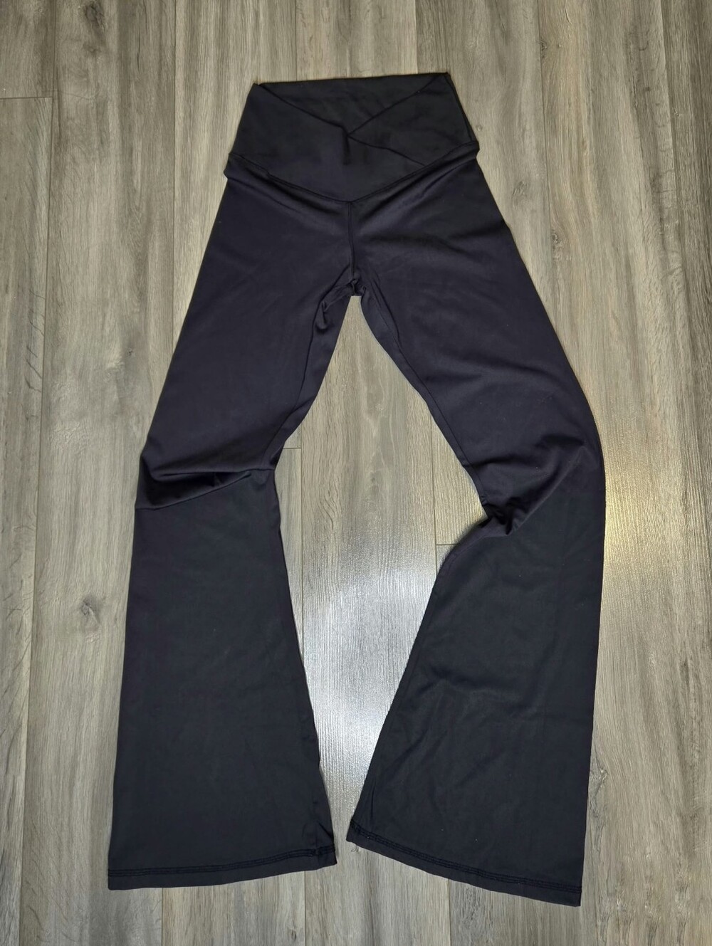 Women’s Black Flared Yoga Pants with Fold-Over Waistband